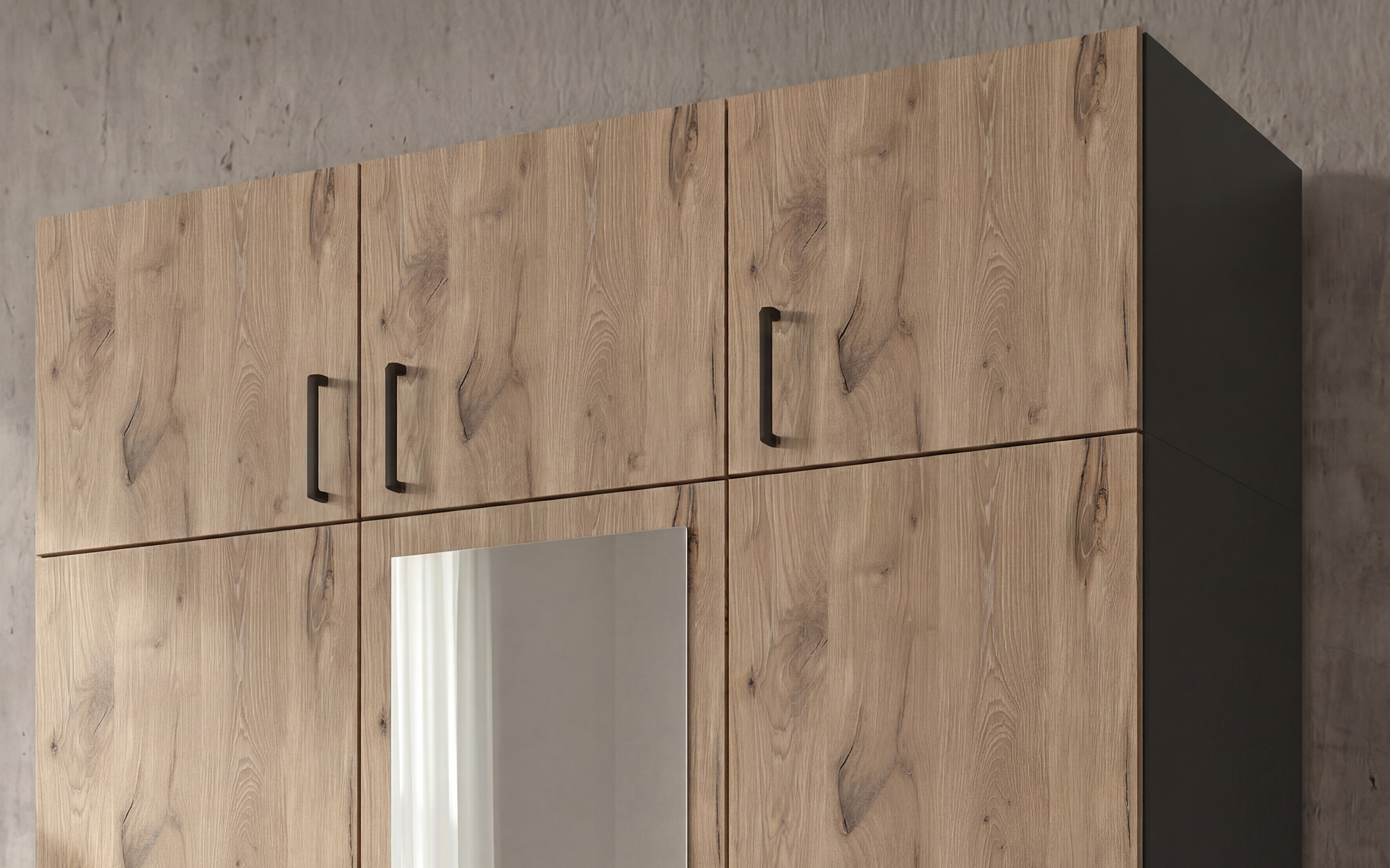 Upgrade for three-winged wardrobe Bruno and Massimo, anthracite matt + light Scandinavian oak  1